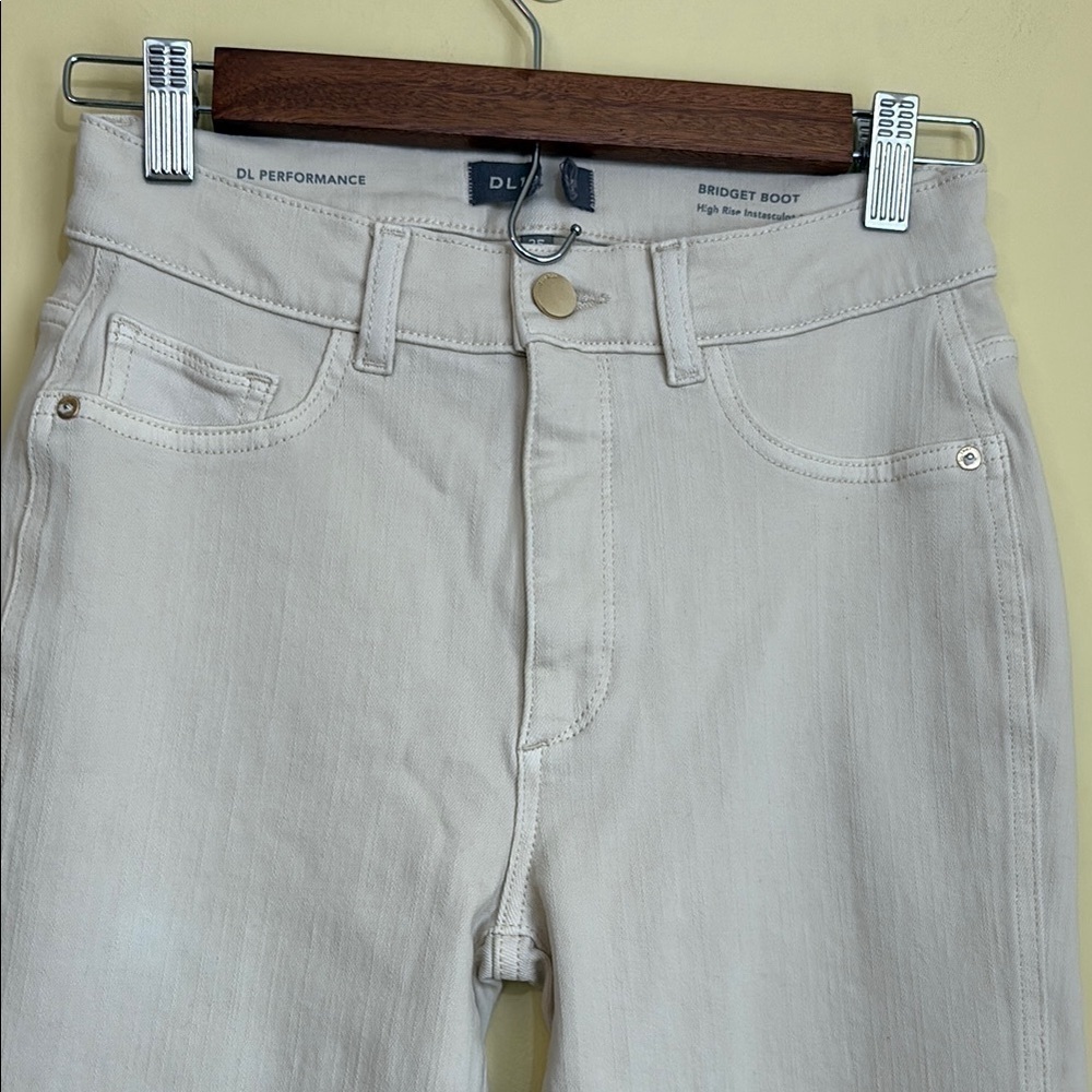 DL1961 Bridget Instasculpt High Rise Bootcut Hem Split Jeans Ecru Size 26 - Picture 9 of 17